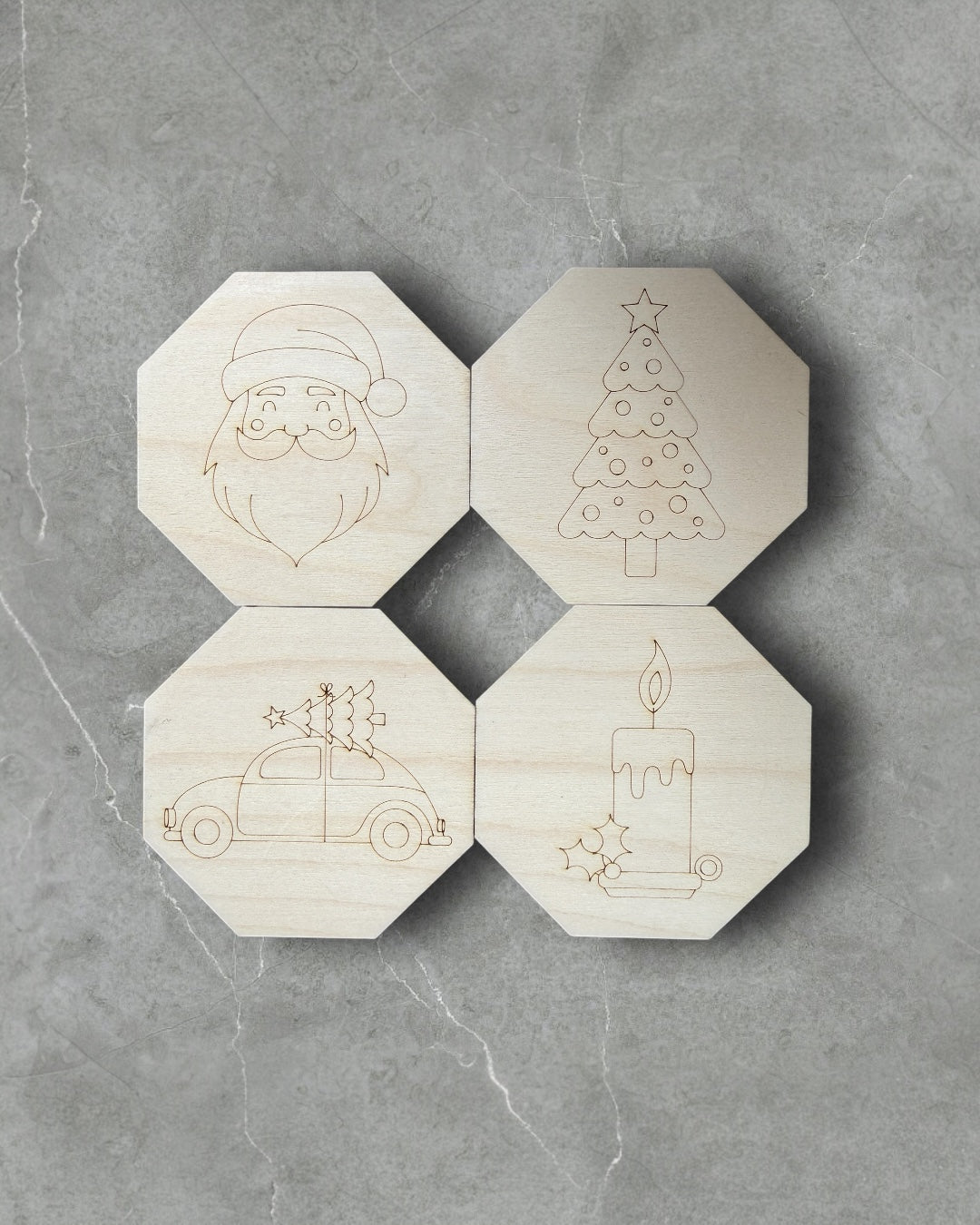 Lasergravert coaster med julemotiv i bjørkefiner - nordisk design