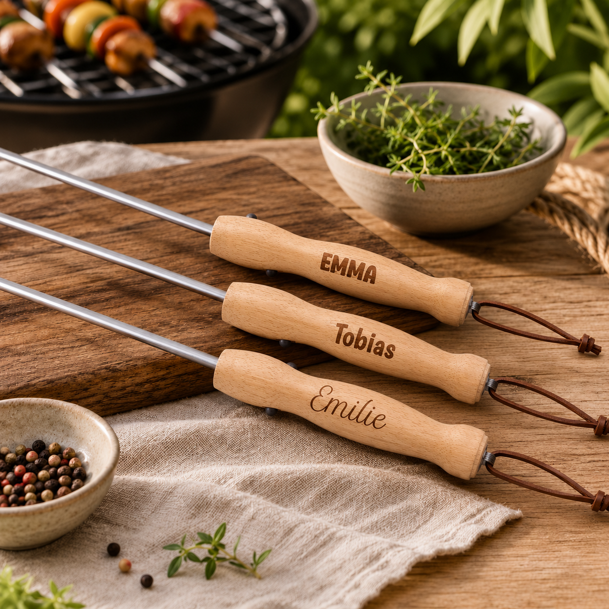 Teleskop-grillpinne med navn – 19–80 cm