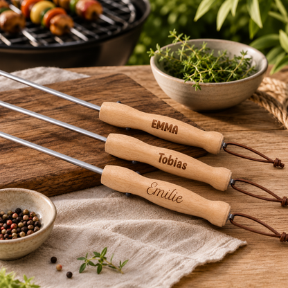 Teleskop-grillpinne med navn – 19–80 cm