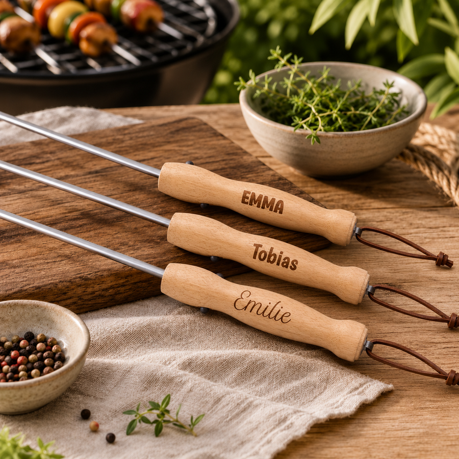Teleskop-grillpinne med navn – 19–80 cm