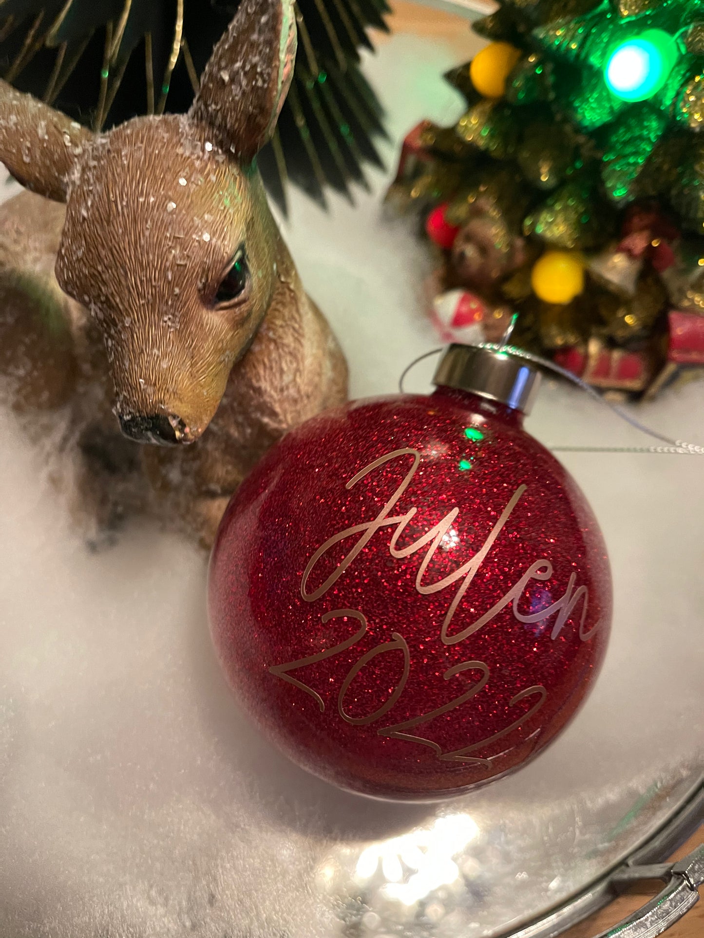 Julekule med glitter og navn